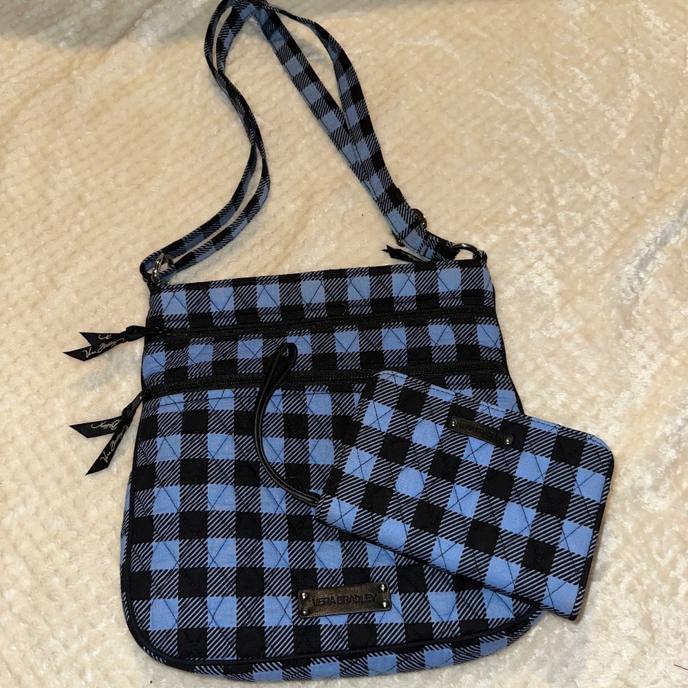 Vera Bradley Black & Blue checkered crossbody + wallet